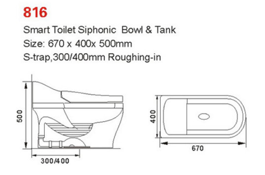670 X 400 X 500mm έξυπνη τοιχώδης κρεμασμένη τουαλέτα έξυπνη σιφονική τοιχώδης έξυπνη τουαλέτα